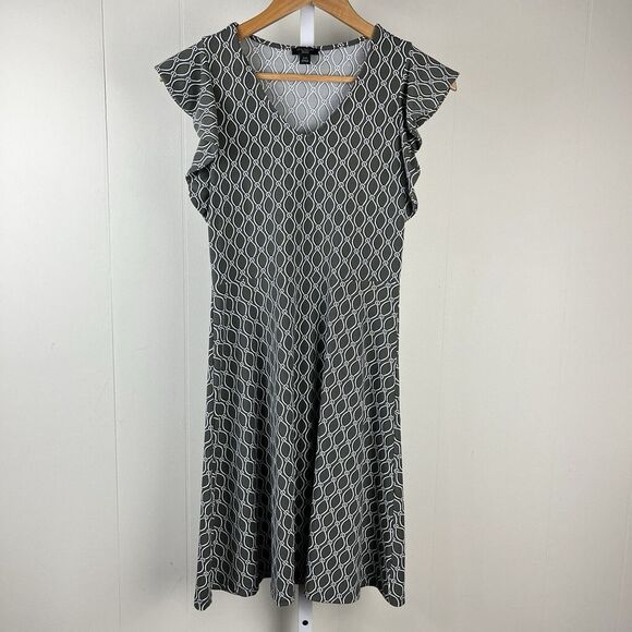 Ann Taylor Factory Dresses & Skirts - Ann Taylor Factory Petite Dress Gray Chain Link Print‎ Ruffle Sleeve Womens XXSP
